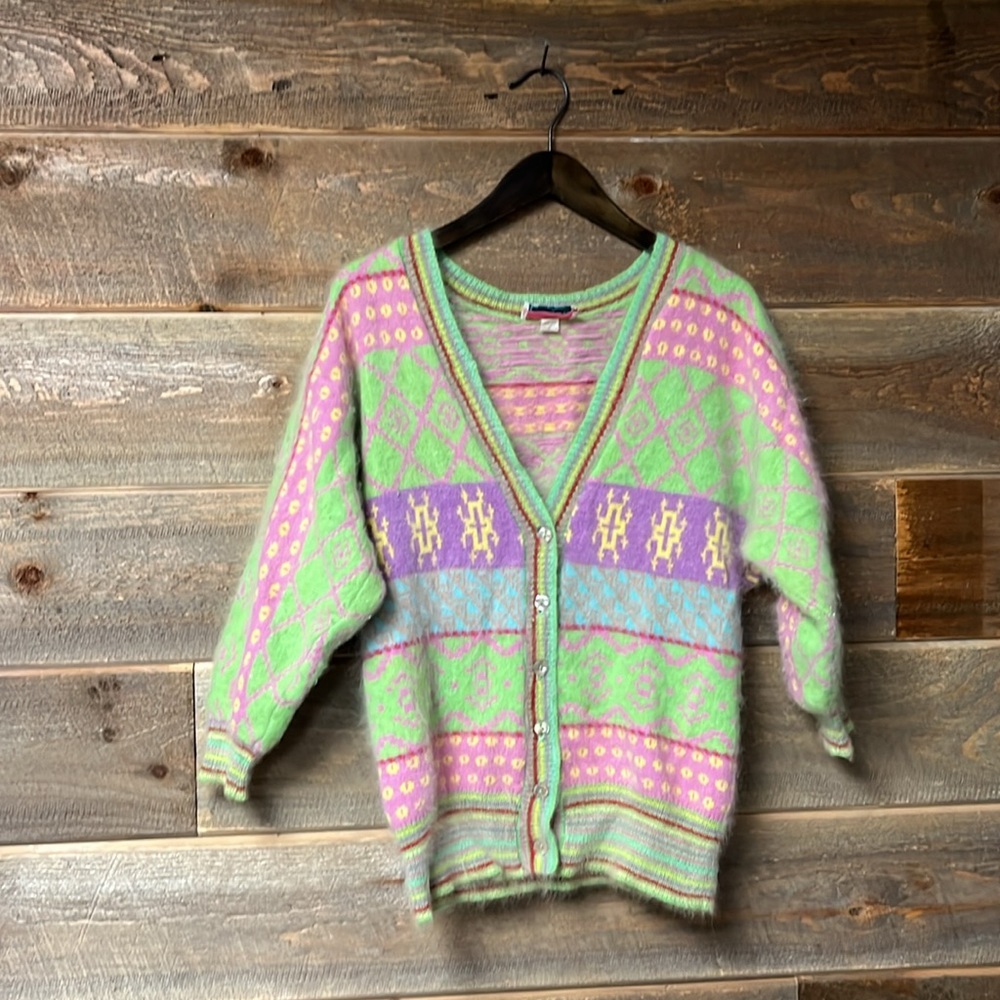 French Rags Vintage Angora Cardigan Sweater USA Made Easter Pastel